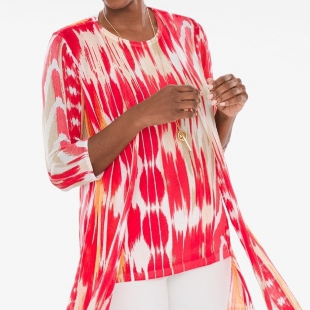 Chico’s warm print essential tie dye cardigan